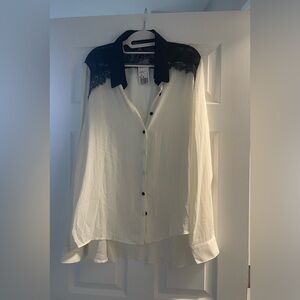 Forever 21 Black and White Lace Button Down Shirt